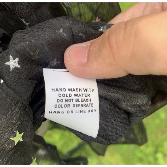 NWT Black and silver star V-neck ruffle with belt tie sheer sleeves mini dress - Picture 11 of 12